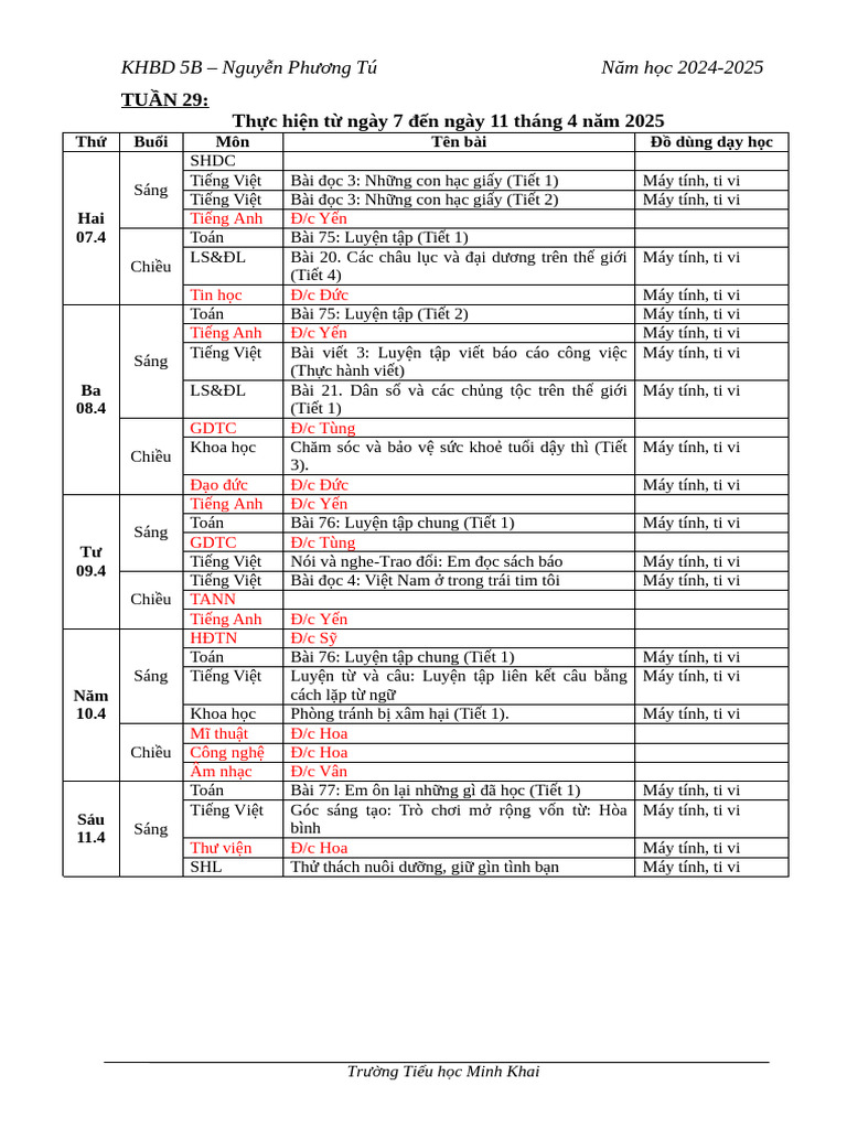 Tuan 29 - 5B - Nguyen Phuong Tu | PDF