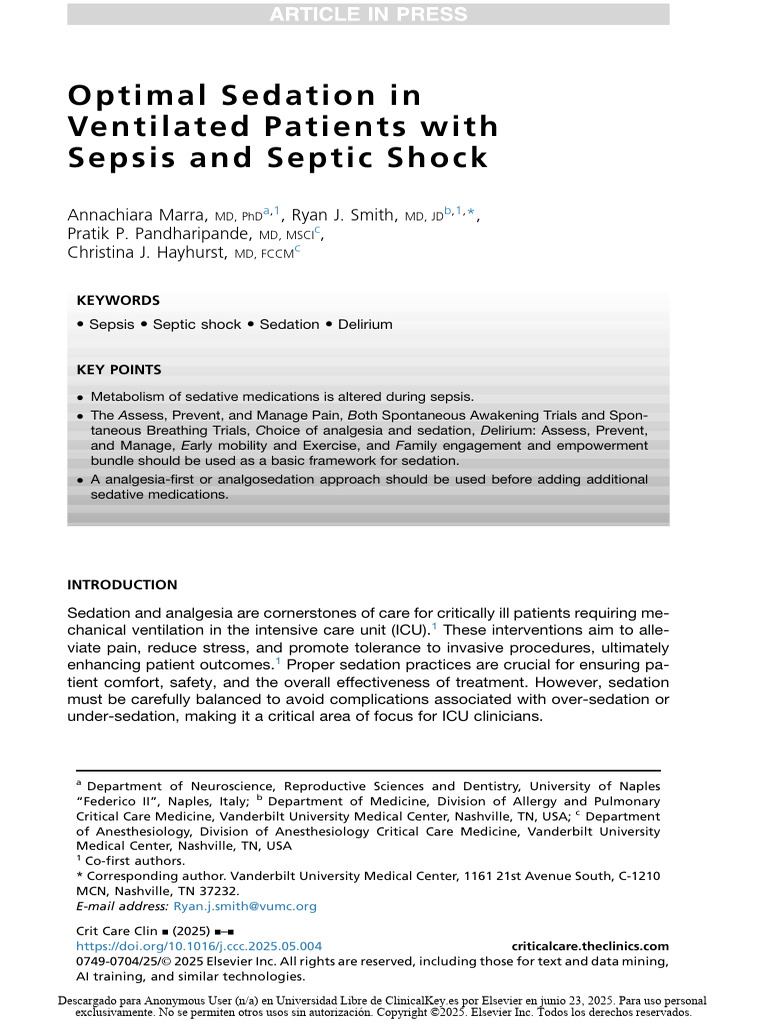 Optimal Sedation for Sepsis Patients | PDF | Sepsis | Intensive Care ...