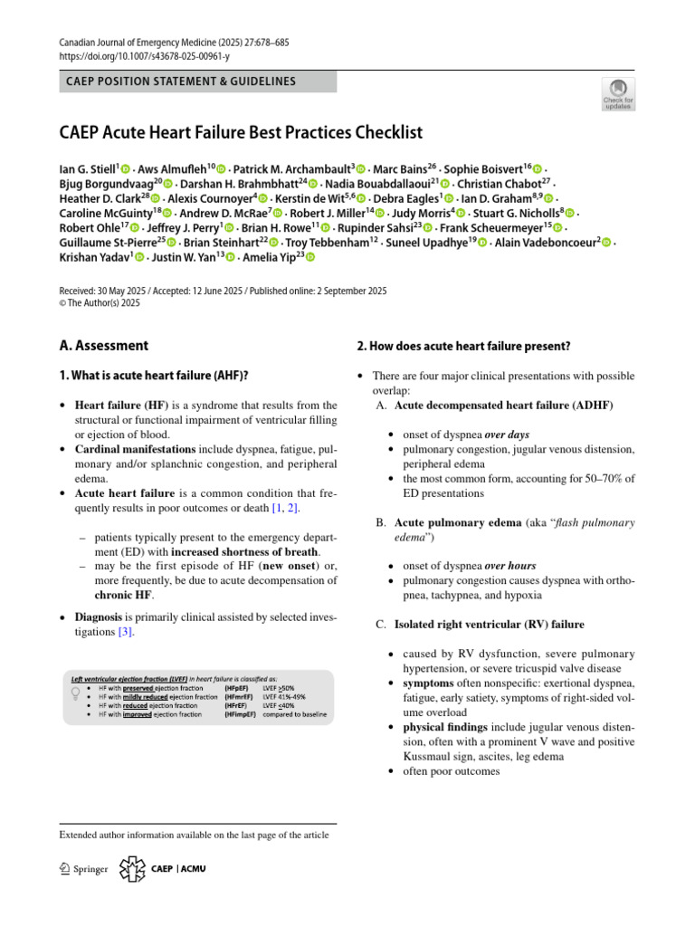 CAEP Acute Heart Failure Best Practices Checklist | PDF | Heart Failure ...