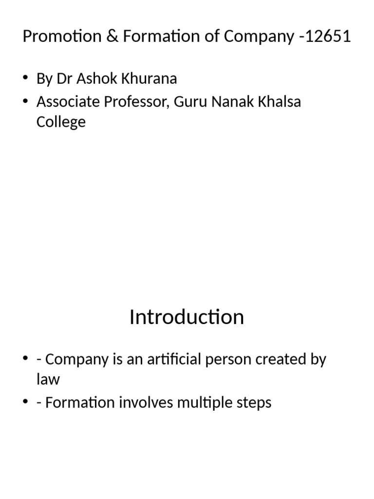 Company Formation and Promotion Guide | PDF