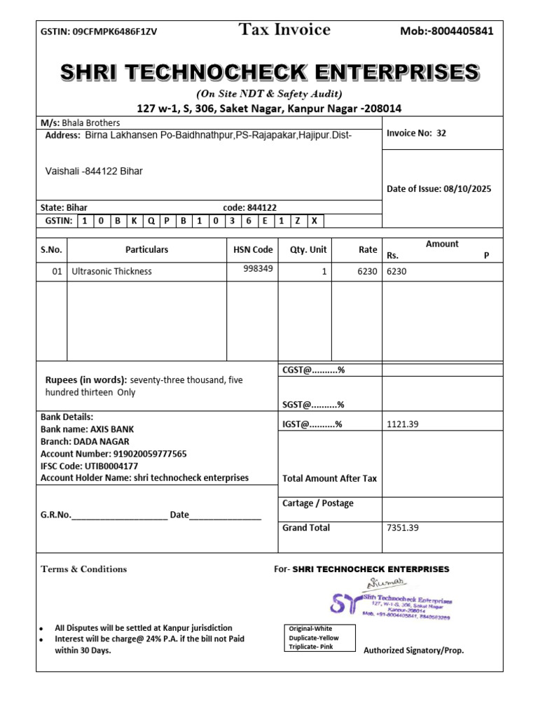 Bhala Brothers Invoice Vaishali - 32 | PDF
