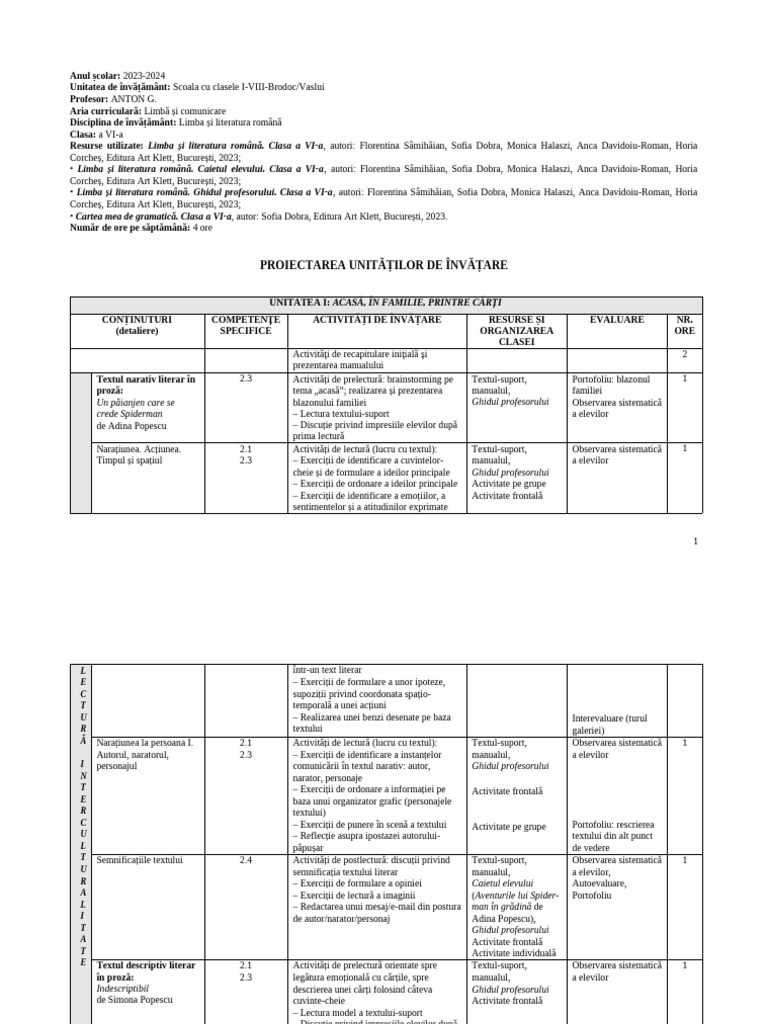 Planificare 6 Unitati 2024 | PDF