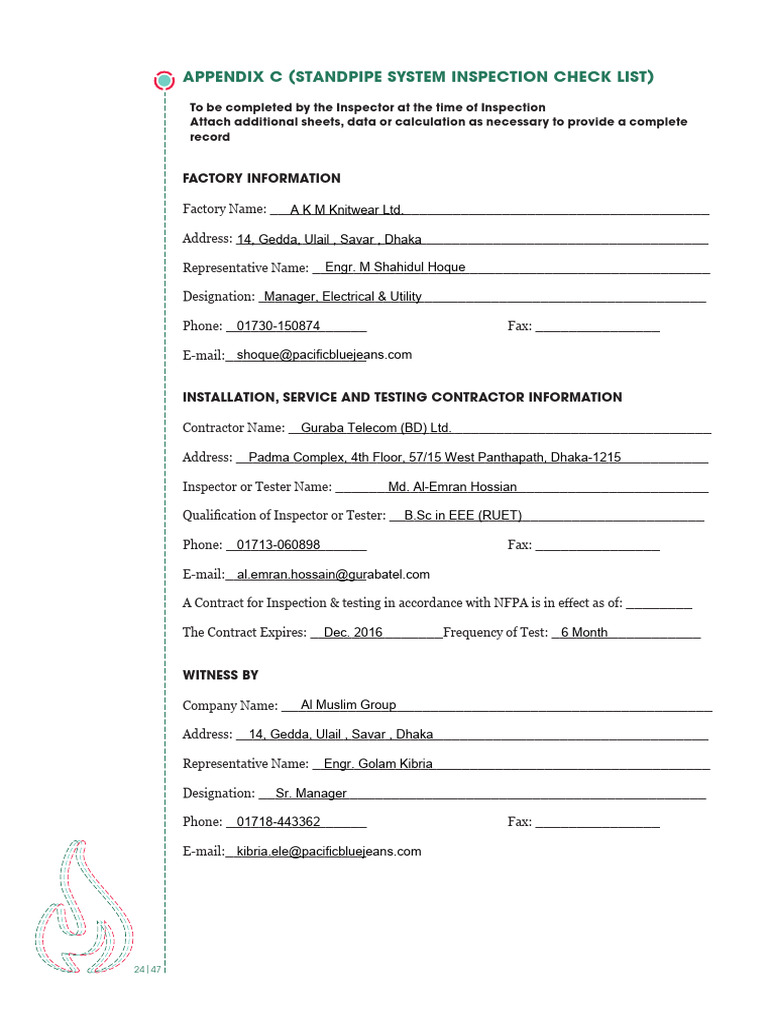 Standpipe & Fire Pump Inspection Checklist | PDF | Fire Sprinkler ...