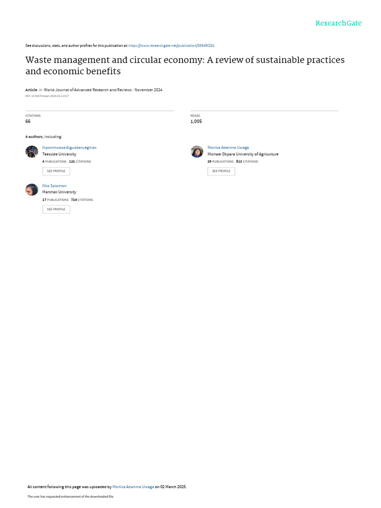 Waste Management and Circular Economy A Review of Sustainable Practices ...