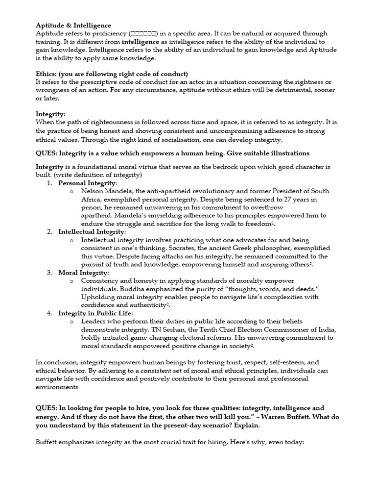 Understanding Integrity and Ethics | PDF | Attitude (Psychology ...