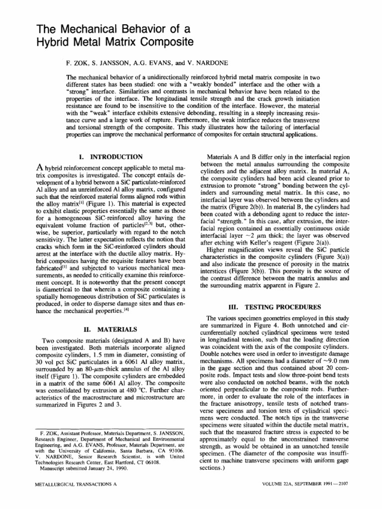 Zok Et Al. - 1991 - The Mechanical Behavior of A Hybrid Metal Matrix ...