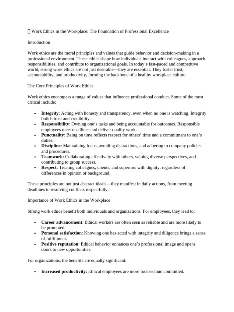 Essential Work Ethics for Professionals | PDF | Integrity ...