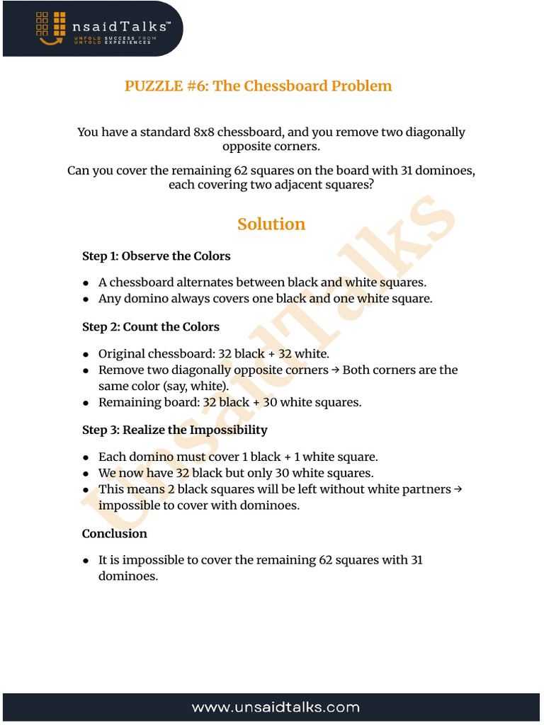 Chessboard Domino Covering Challenge | PDF