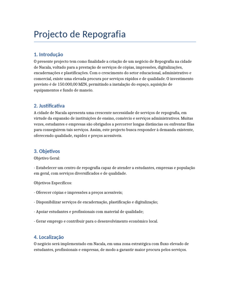 Projeto de Repografia em Nacala | PDF | Investimentos | Setor terciário ...