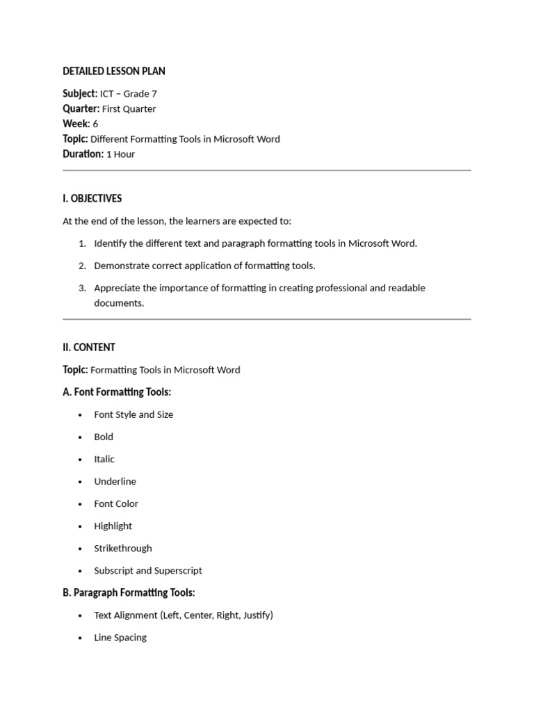 Microsoft Word Formatting Tools Lesson | PDF | Microsoft Word | Paragraph