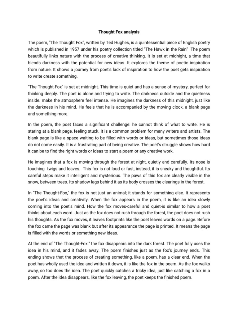 Analyzing "The Thought Fox" Poem | PDF | Poetry