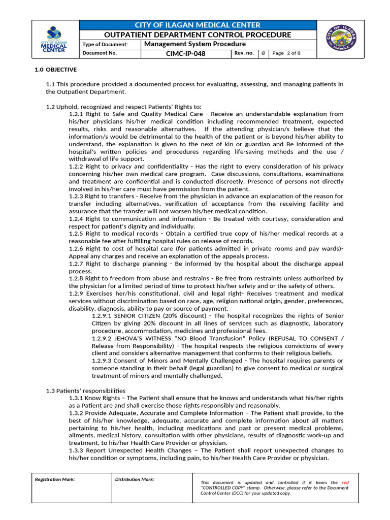 Opd Control Procedure 1 | PDF | Patient | Hospital