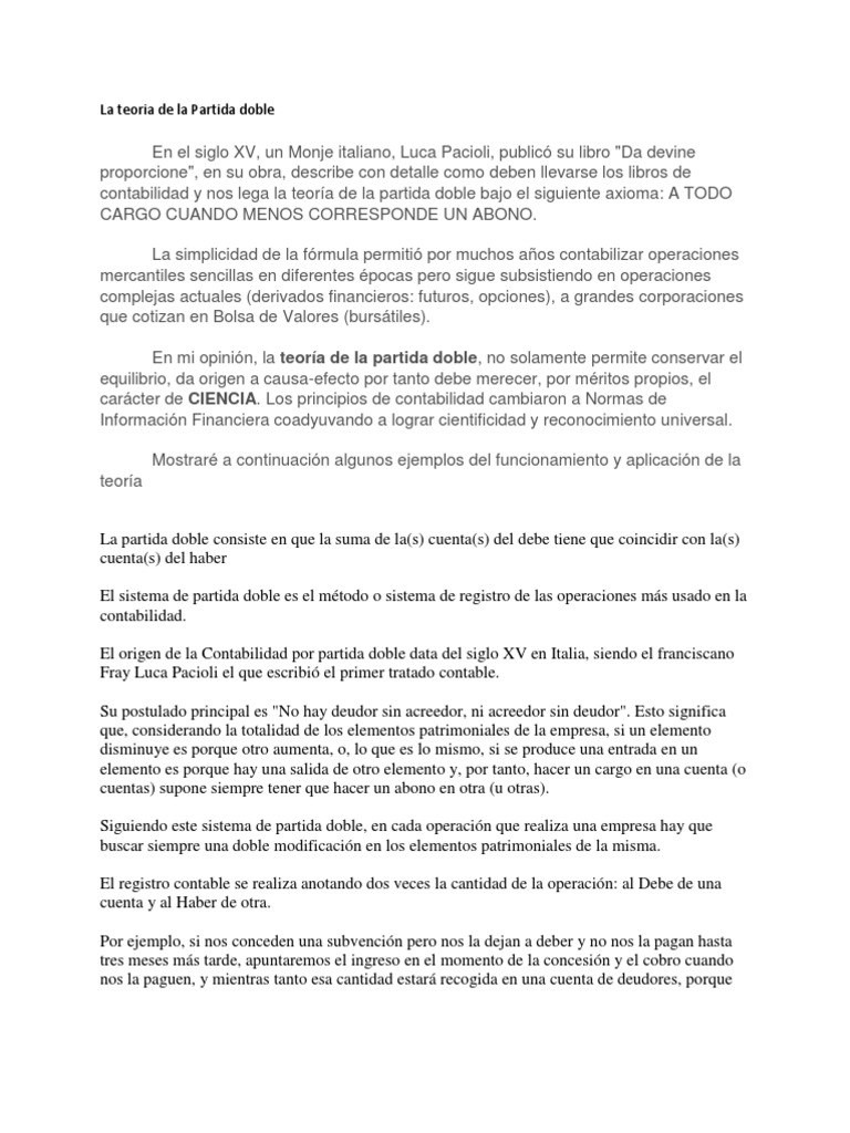 La Teoria De La Partida Doble Contabilidad Negocios