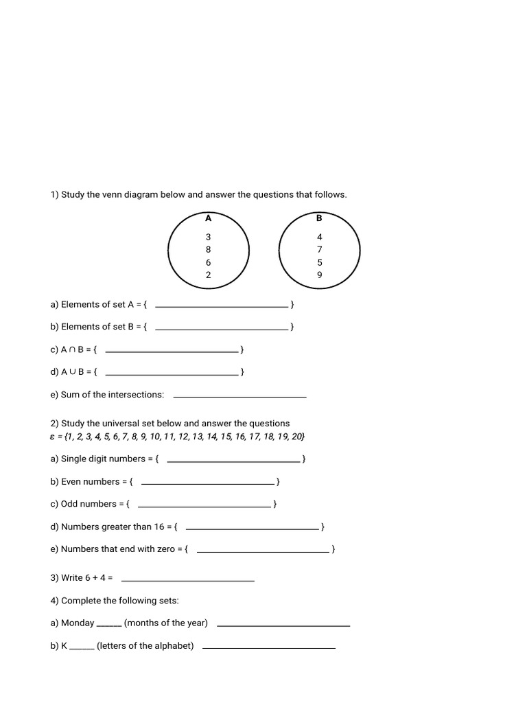 Set Theory and Basic Math Exercises | PDF