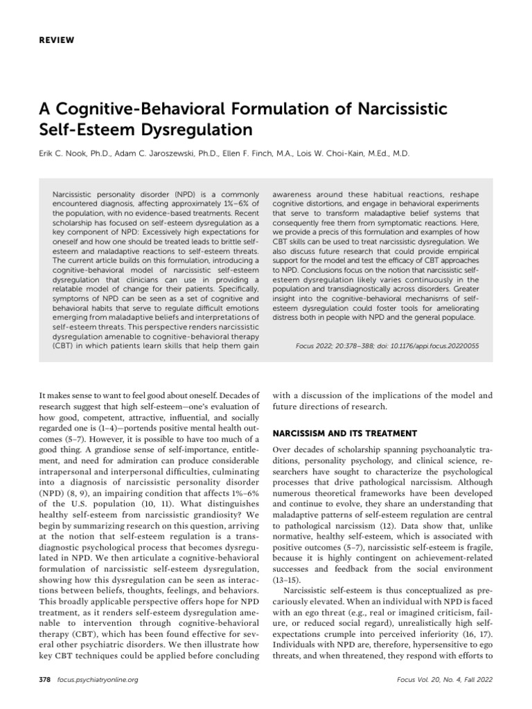 CBT for Narcissistic Self-Esteem Issues | PDF | Cognitive Behavioral ...