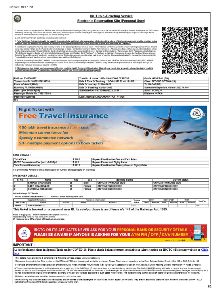 IRCTC e-Ticketing Guidelines and Details | PDF | Identity Document
