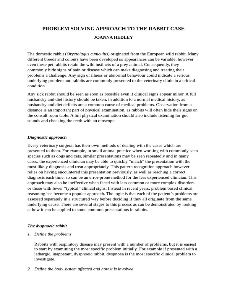 Problem Solving Approach To The Rabbit Case (Tsava) | PDF | Urinary ...