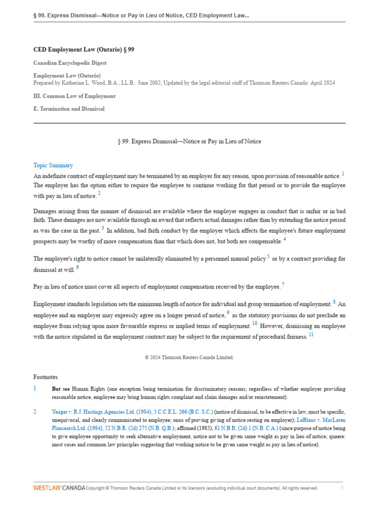 99 Express DismissalNotice or Pay in Lieu of Notice | PDF | Employment ...