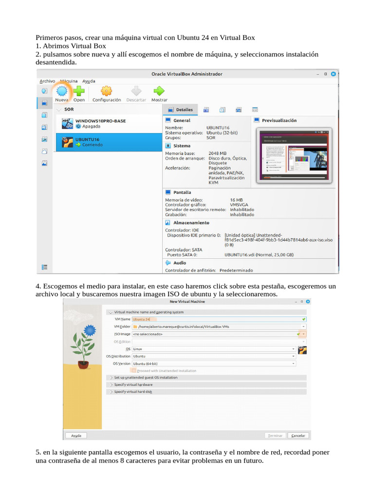 Instalar Ubuntu 24 en VirtualBox paso a paso | PDF