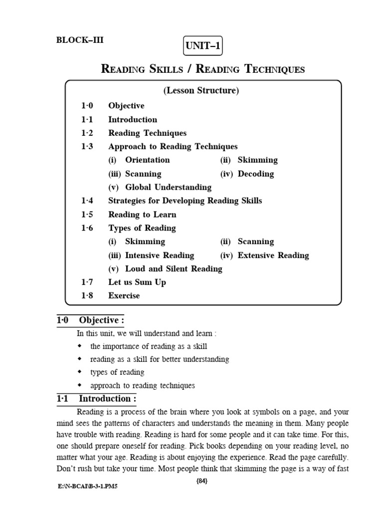 Reading Skills and Techniques Guide | PDF | Reading Comprehension ...