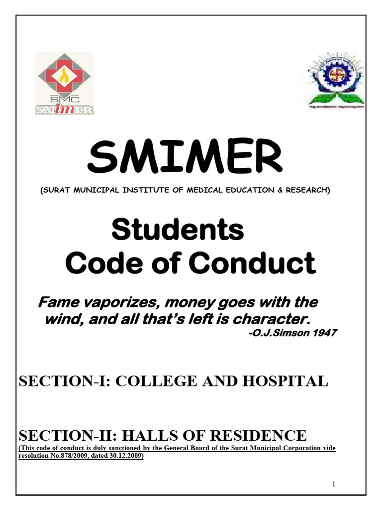 Students Code of Conduct SMIMER | PDF | Murder | Intimidation