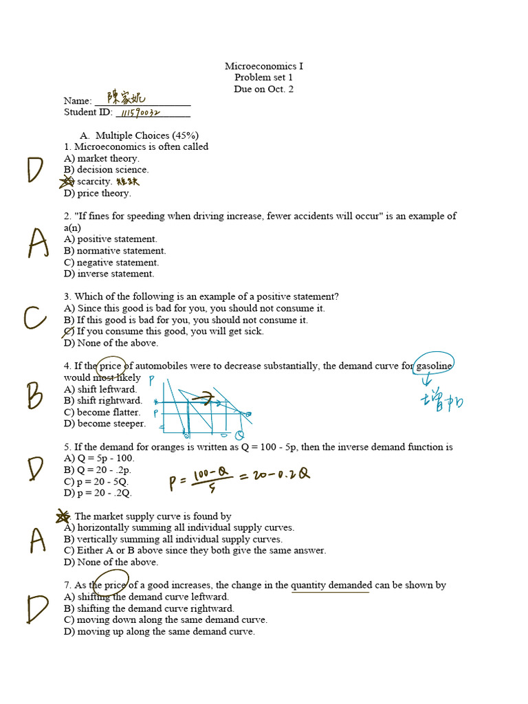 Microeconomics I Problem Set 1 | PDF | Demand Curve | Demand