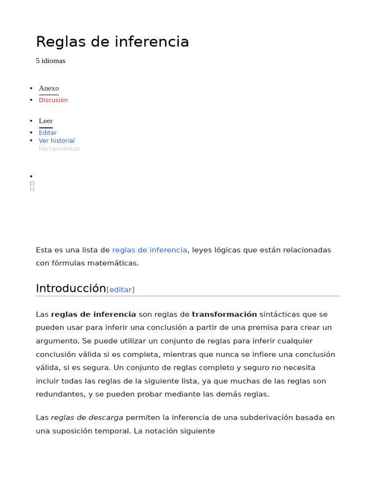Reglas de Inferencia Lógicas Explicadas | PDF | Razonamiento deductivo ...