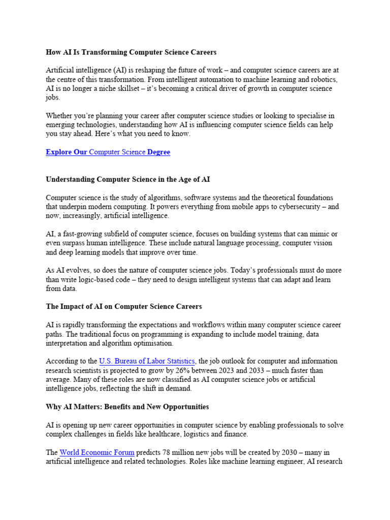 AI's Impact on Computer Science Careers | PDF | Artificial Intelligence ...