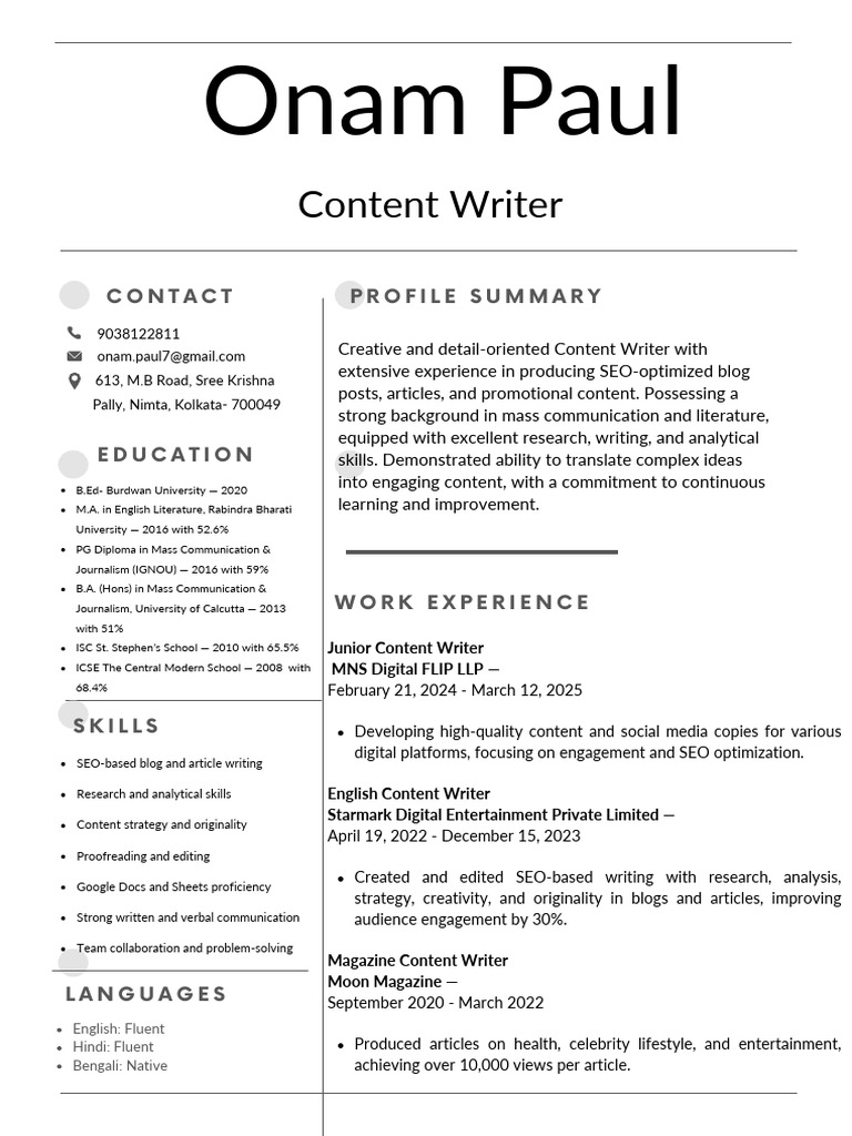 SEO Content Writer Profile Summary | PDF | Human Communication | Cognition