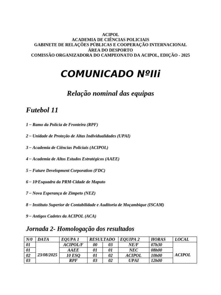 Campeonato ACIPOL 2025: Resultados e Classificação | PDF