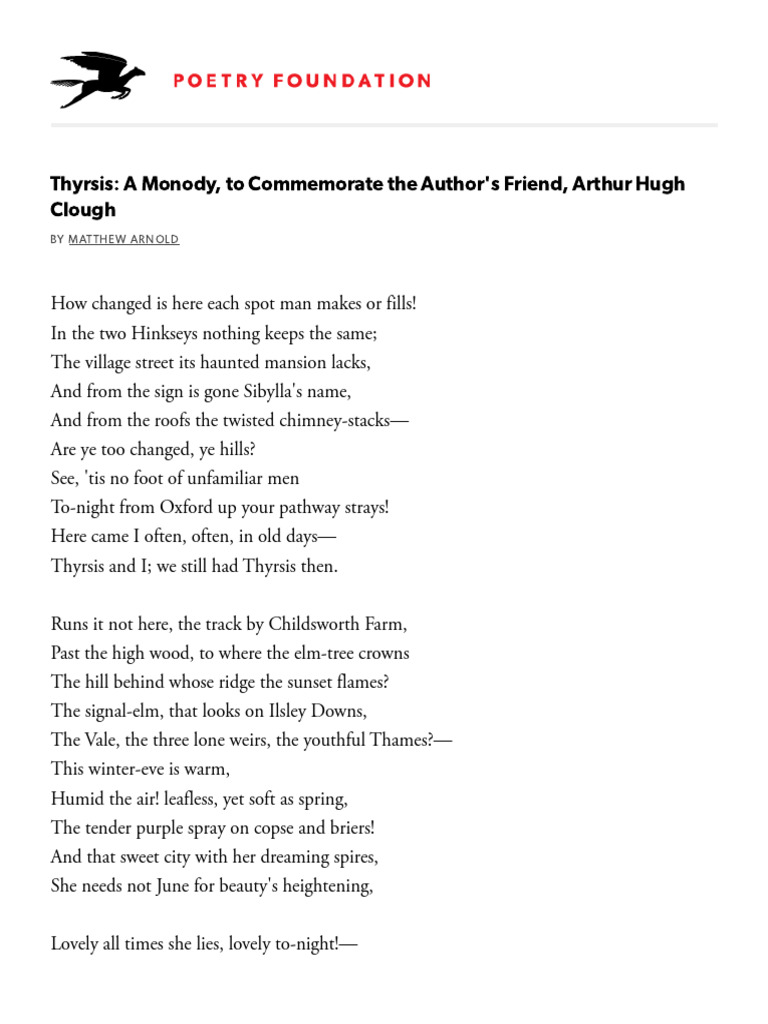 Thyrsis: A Monody for Arthur Clough | PDF