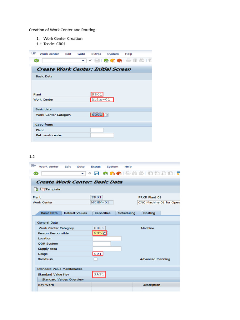 Creation of Work Center and Routing | PDF