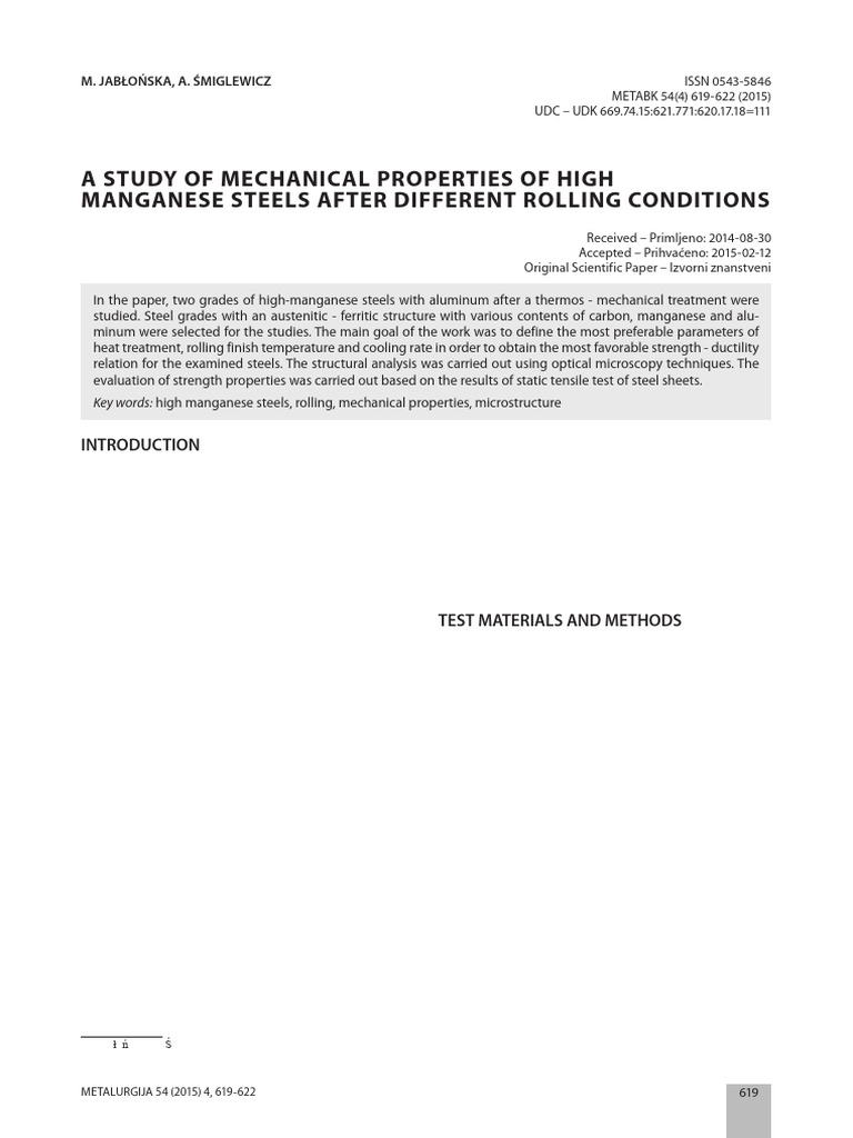 A Study of Mechanical Properties of High Manganese Steel After ...