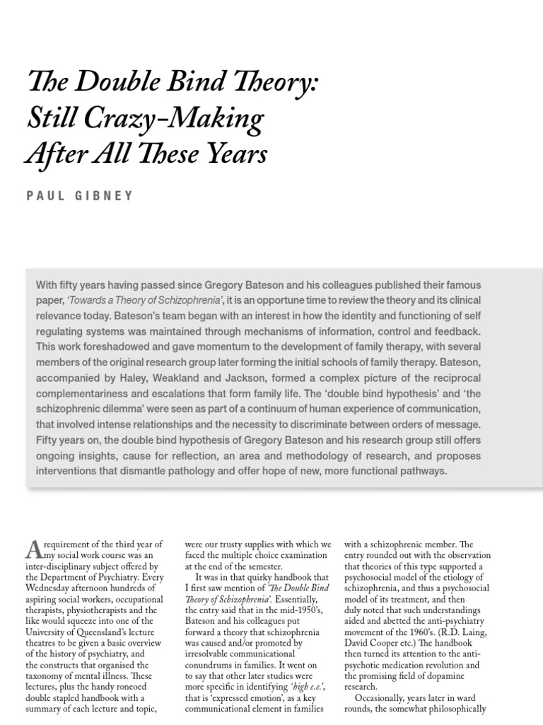 The Double Bind Theory Family Therapy Psychotherapy