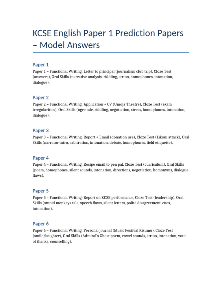 KCSE English Paper 1 Model Answers Guide | PDF