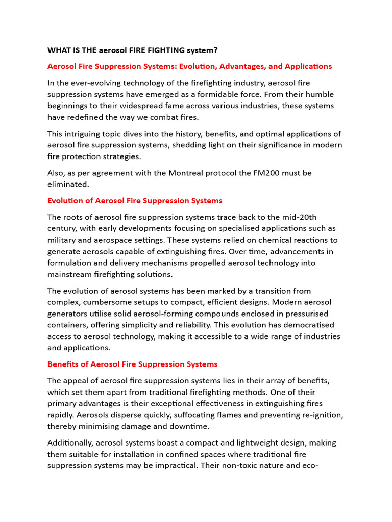 Aerosol Fire Suppression Systems Overview | PDF | Firefighting | Fires