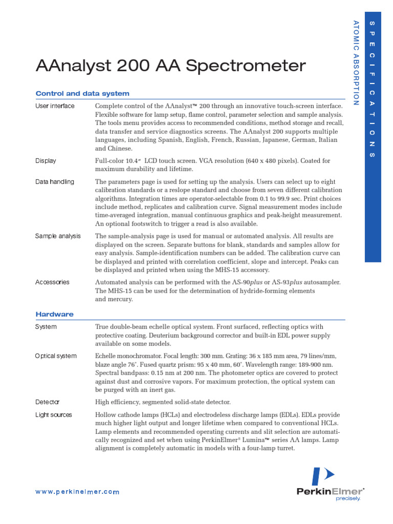 AAnalyst 200 AA Spectrometer Overview | PDF | Touchscreen