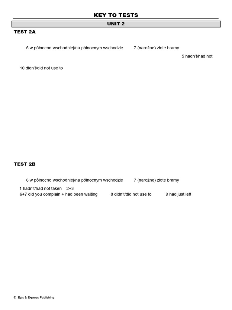 New Enterprise B2 Unit 2 Test Answers | PDF