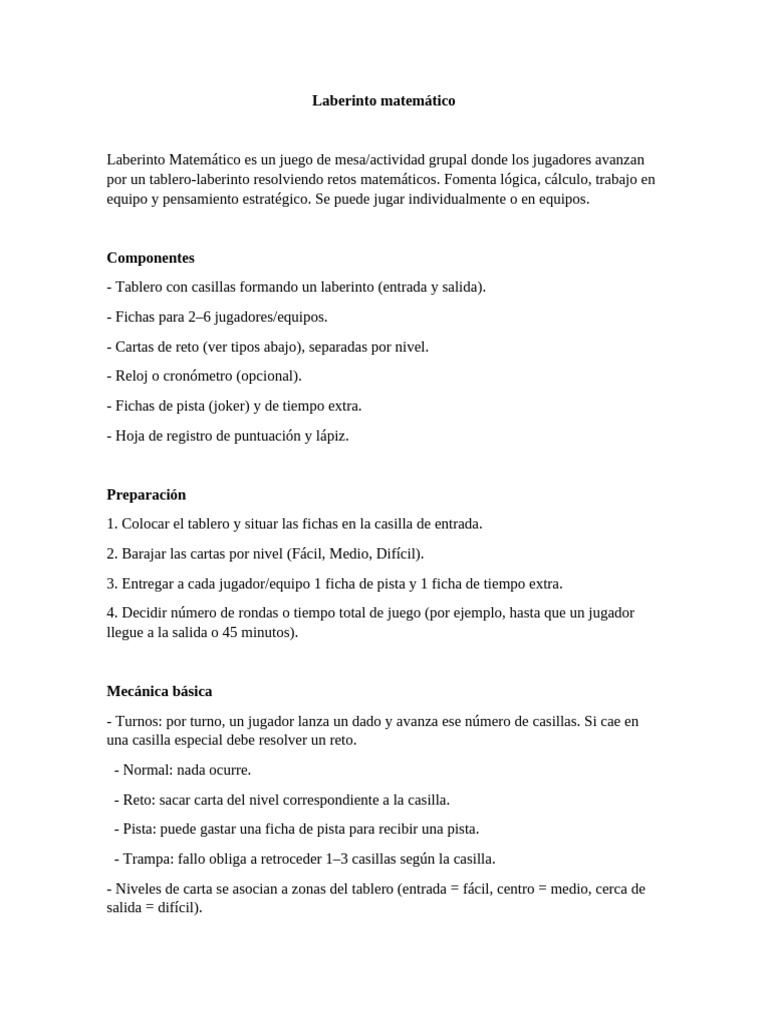 Laberinto Matemático: Juego y Retos | PDF