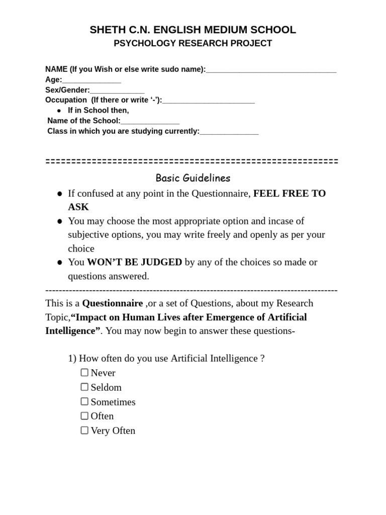 AI's Impact on Human Lives Questionnaire | PDF