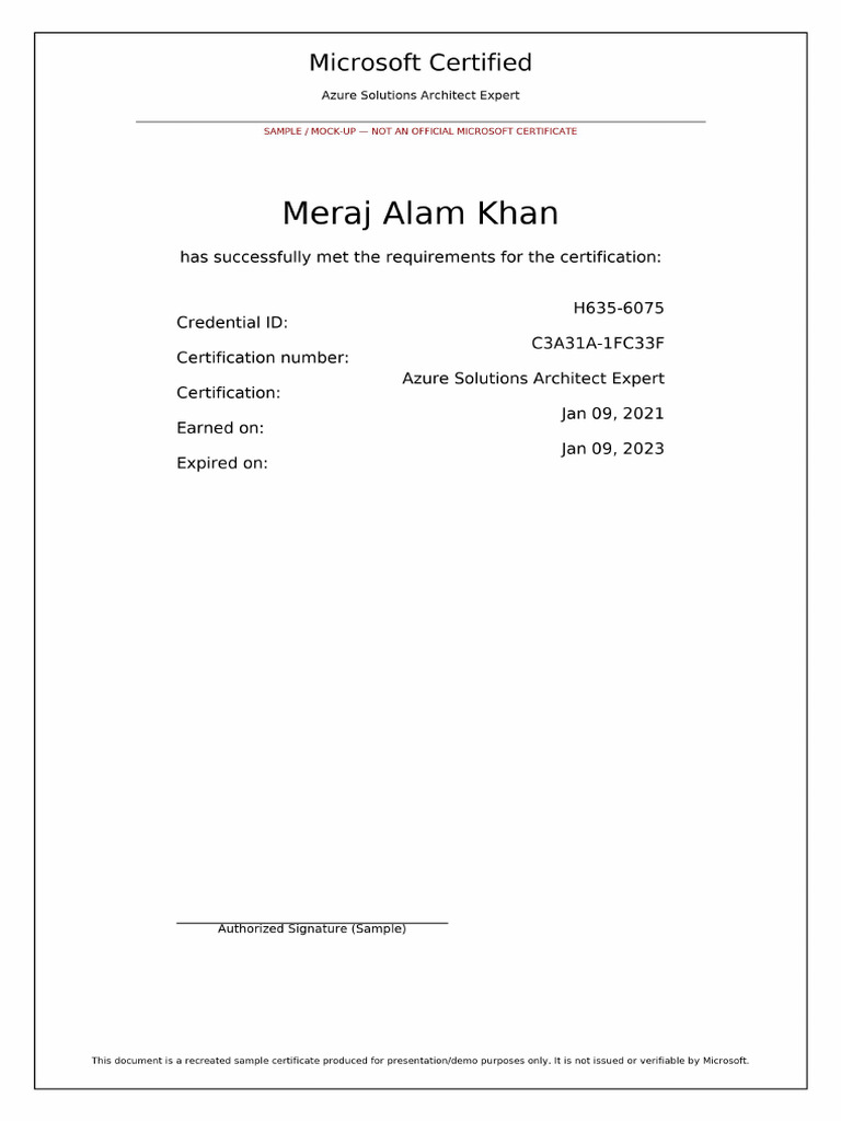 Sample Microsoft Certificate Meraj Alam Khan | PDF