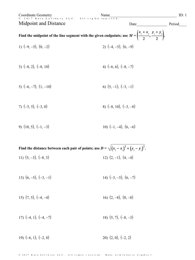 Midpoint and Distance Worksheet | PDF | Algebraic Geometry | Geometric ...