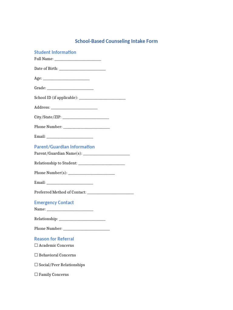 School Counseling Intake Form | PDF