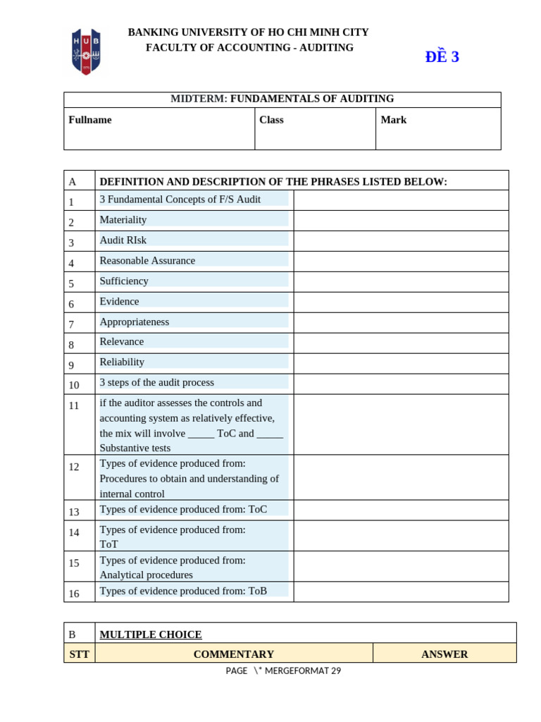 Midterm Exam: Fundamentals of Auditing | PDF | Audit | Internal Control