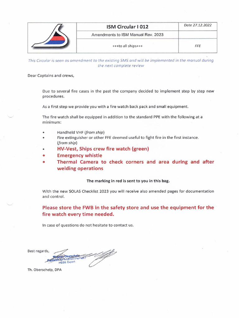 I 012 Amendment To The ISM Manual Rev. 2023 | PDF