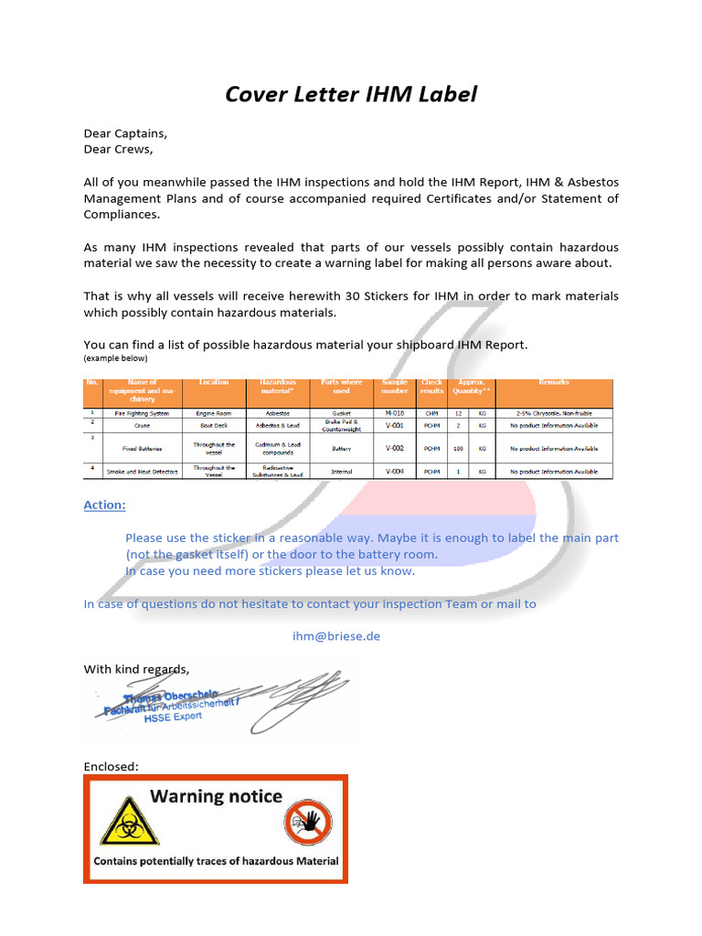 IHM Hazardous Material Warning Stickers | PDF