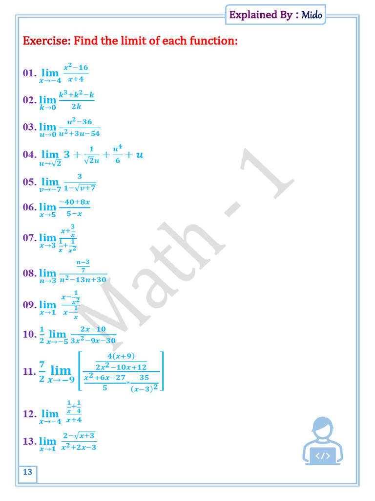 Limit Calculations for Various Functions | PDF