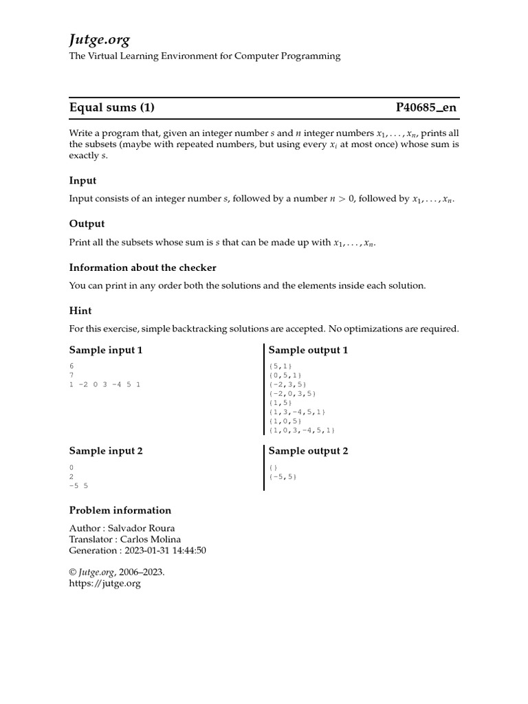 Equal Sums | PDF