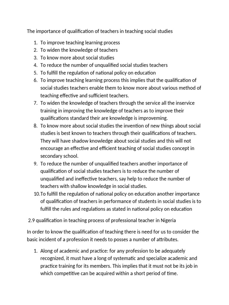 Importance of Teacher Qualifications in Social Studies | PDF | Teachers ...