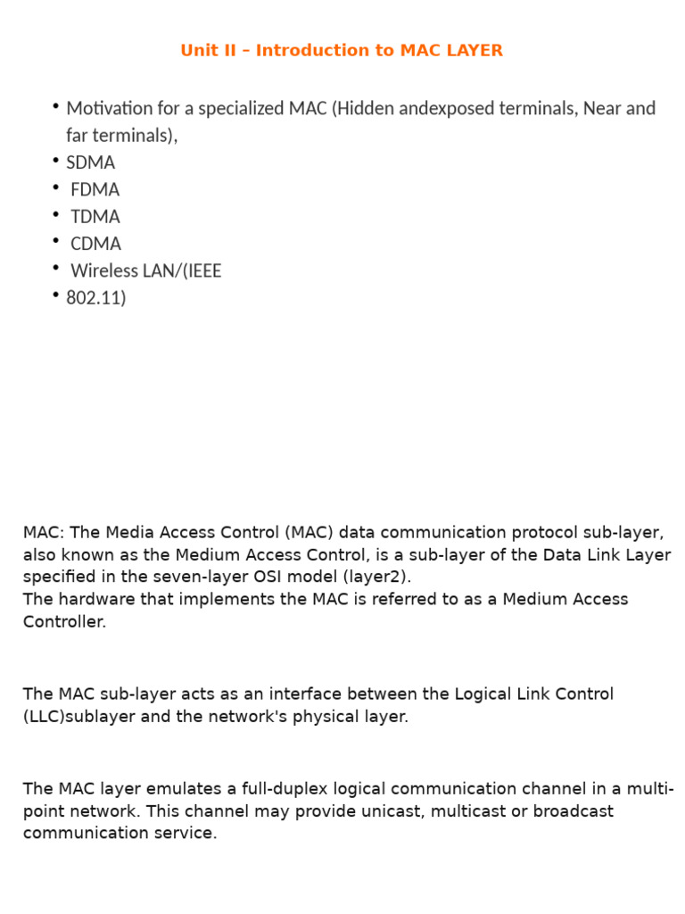 Overview of MAC Layer Protocols | PDF | Channel Access Method ...